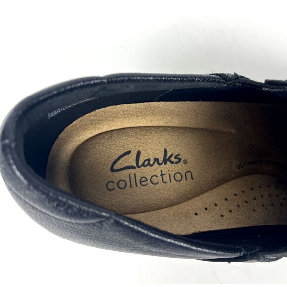Clarks Emily Cove Black Leather Slip on Wedge heel Womens SZ 9.5 Casual Comfort - Picture 11 of 14